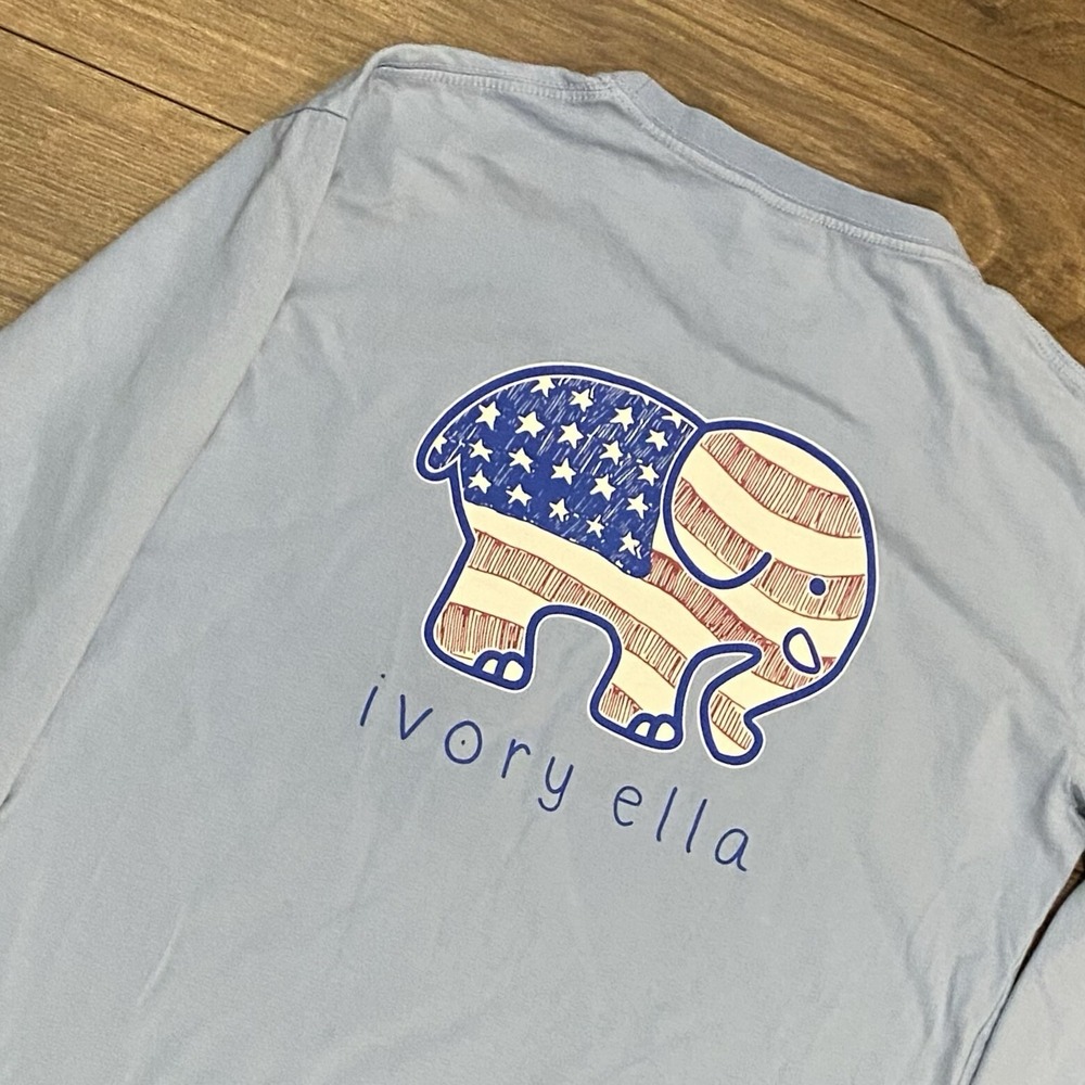 Ivory Ella women's medium elephant USA Blue long sleeve T-shirt Organic Cotton